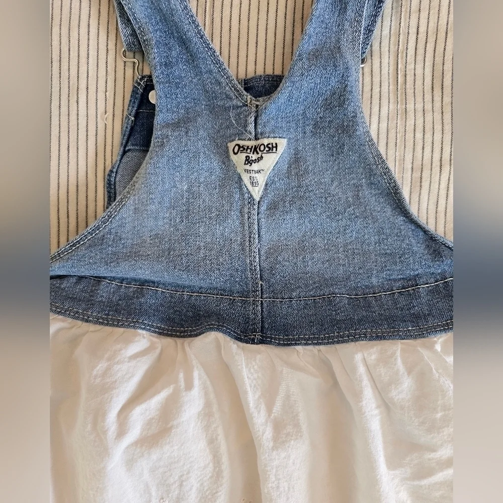 OshKosh Denim White Eyelet Lace Bottom Vestback Dress Size 4T Girls